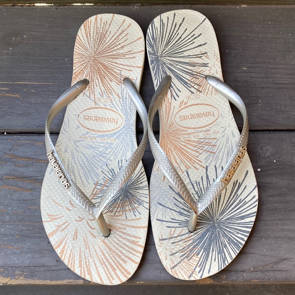Havaianas silver flip flop sandal shoe size 37-38